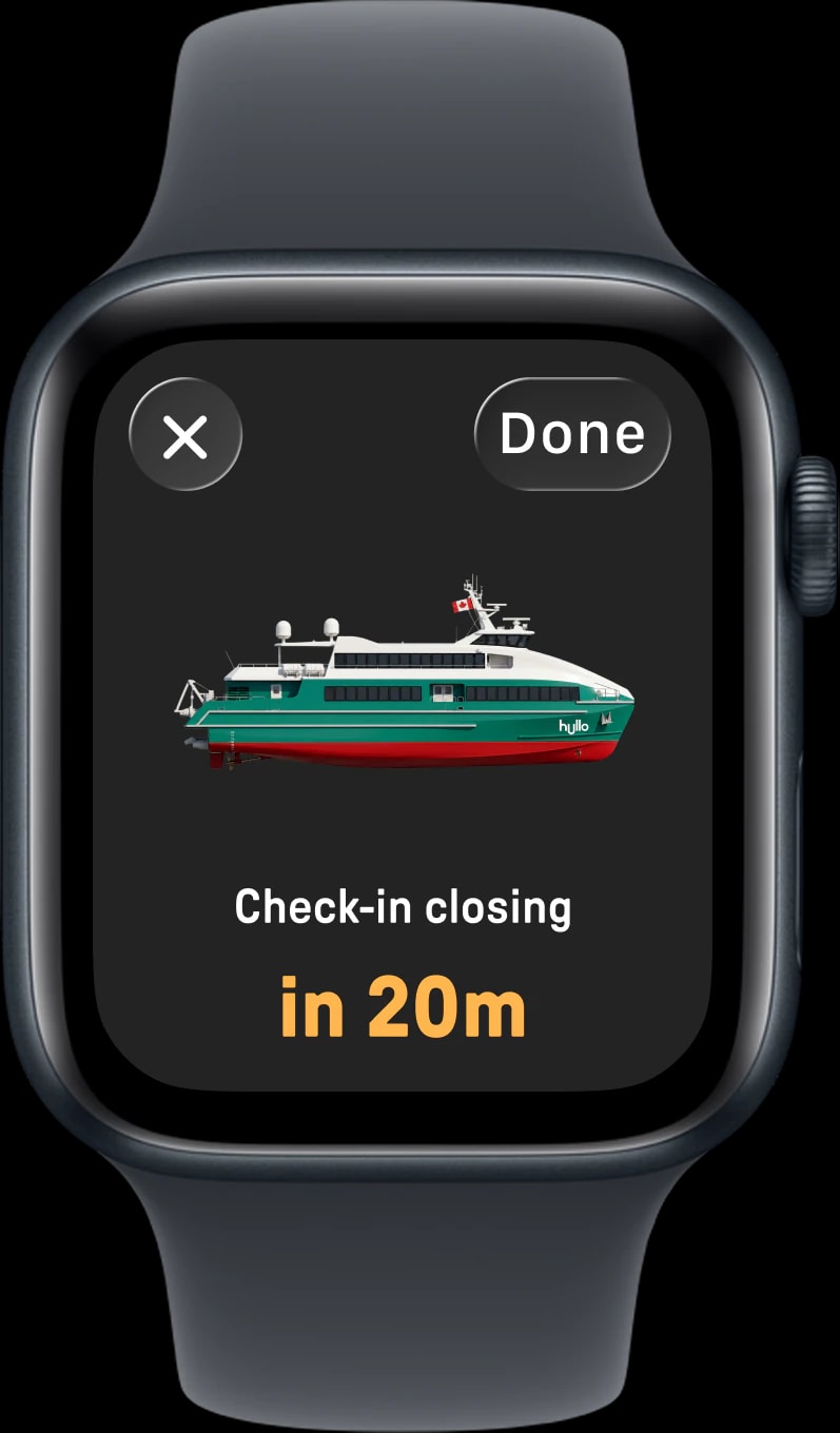 Apple Watch showing check-in closing in 15 minutes